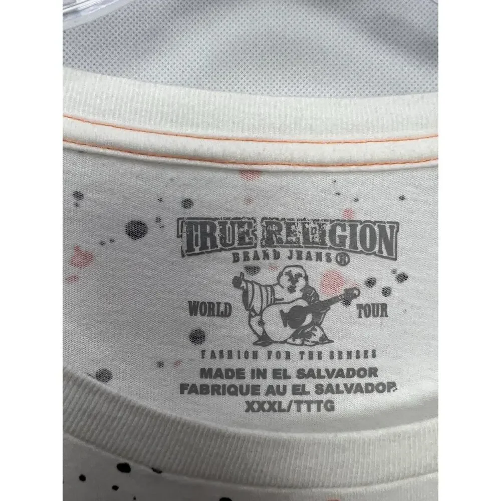 True Religion Shirt Mens XXXL White Paint Splatter Graphic Tee Cotton